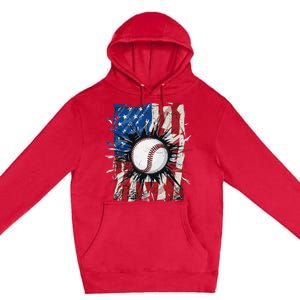 Patriotic Baseball 4th Of July Men USA American Flag Premium Pullover Hoodie