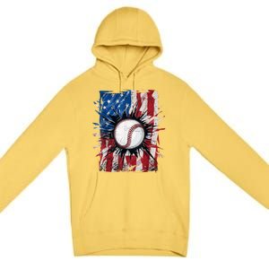 Patriotic Baseball 4th Of July Usa American Flag Premium Pullover Hoodie