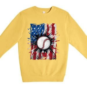 Patriotic Baseball 4th Of July Usa American Flag Premium Crewneck Sweatshirt