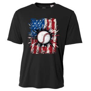 Patriotic Baseball 4th Of July Usa American Flag Cooling Performance Crew T-Shirt