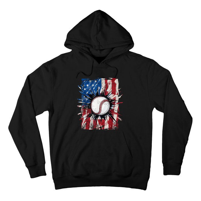 Patriotic Baseball 4th Of July Usa American Flag Hoodie