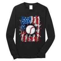 Patriotic Baseball 4th Of July Usa American Flag Long Sleeve Shirt