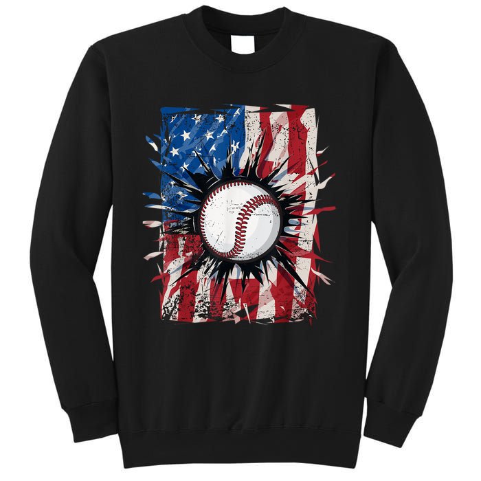 Patriotic Baseball 4th Of July Usa American Flag Sweatshirt