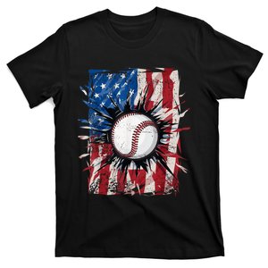 Patriotic Baseball 4th Of July Usa American Flag T-Shirt