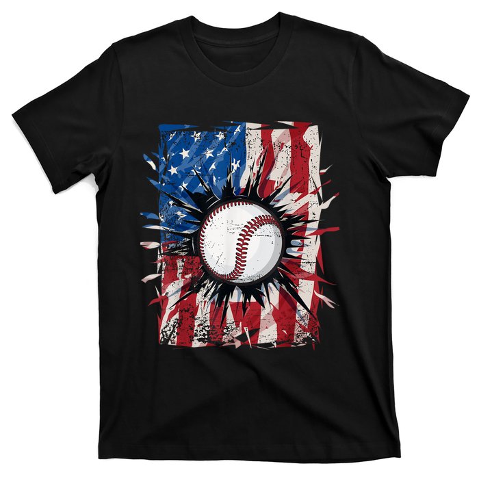 Patriotic Baseball 4th Of July Usa American Flag T-Shirt