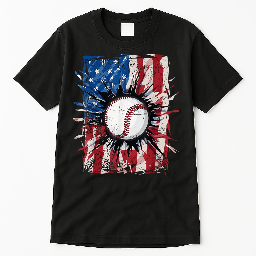 Patriotic Baseball 4th Of July Usa American Flag Tall T-Shirt