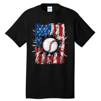 Patriotic Baseball 4th Of July Usa American Flag Tall T-Shirt