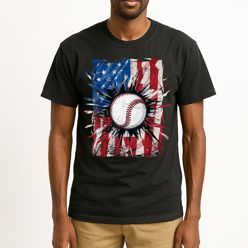 Patriotic Baseball 4th Of July Usa American Flag Tall T-Shirt