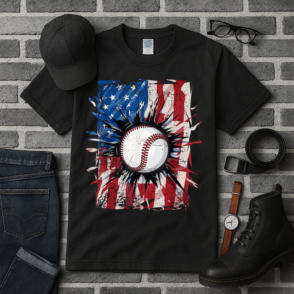 Patriotic Baseball 4th Of July Usa American Flag Tall T-Shirt