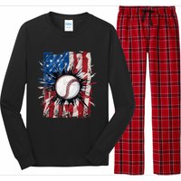 Patriotic Baseball 4th Of July Usa American Flag Long Sleeve Pajama Set