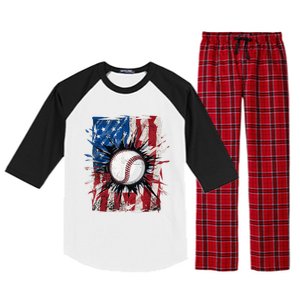 Patriotic Baseball 4th Of July Usa American Flag Raglan Sleeve Pajama Set