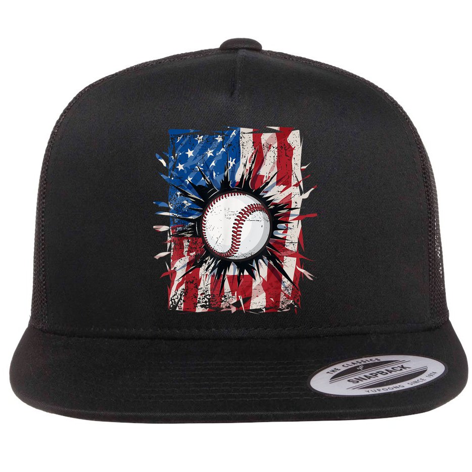 Patriotic Baseball 4th Of July Usa American Flag Flat Bill Trucker Hat