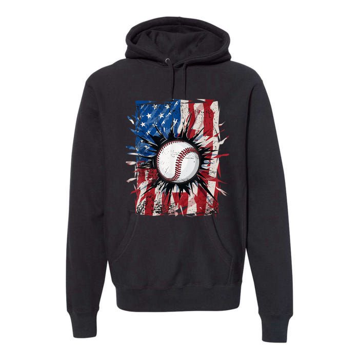 Patriotic Baseball 4th Of July Usa American Flag Premium Hoodie