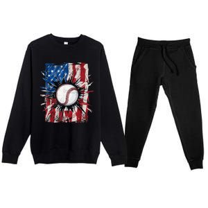 Patriotic Baseball 4th Of July Usa American Flag Premium Crewneck Sweatsuit Set