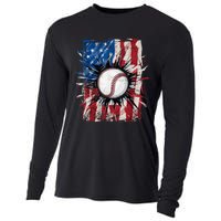 Patriotic Baseball 4th Of July Usa American Flag Cooling Performance Long Sleeve Crew