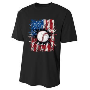 Patriotic Baseball 4th Of July Usa American Flag Performance Sprint T-Shirt