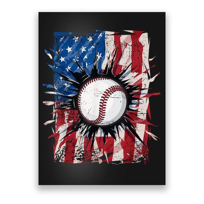Patriotic Baseball 4th Of July Usa American Flag Poster