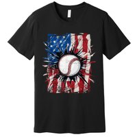 Patriotic Baseball 4th Of July Usa American Flag Premium T-Shirt