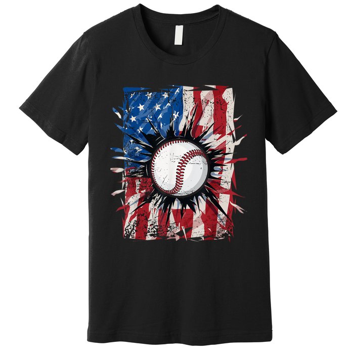 Patriotic Baseball 4th Of July Usa American Flag Premium T-Shirt