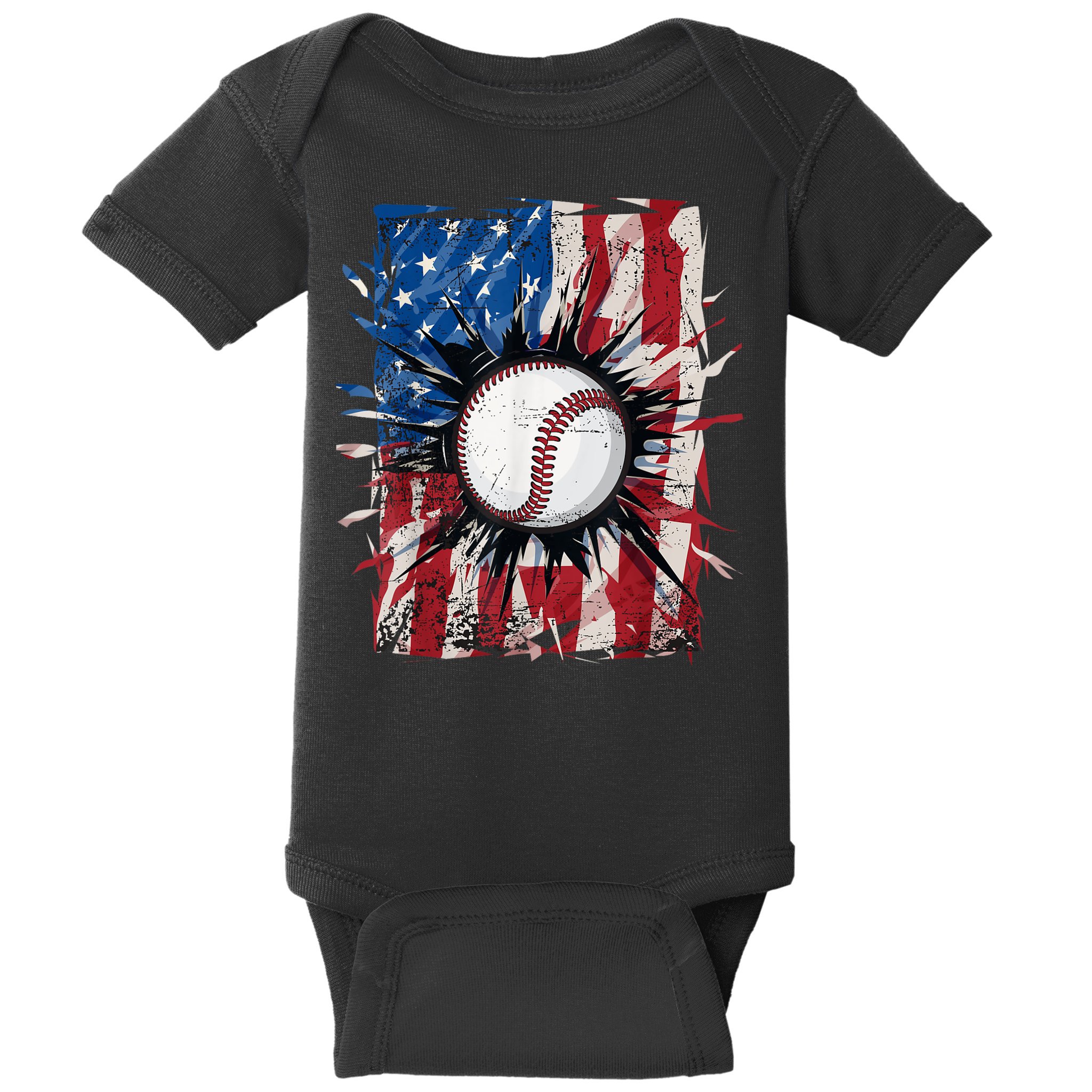 Patriotic Baseball 4th Of July Usa American Flag Baby Bodysuit