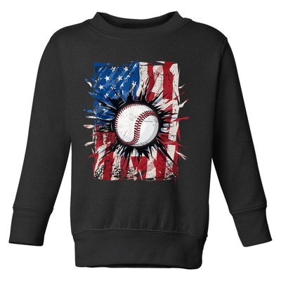 Patriotic Baseball 4th Of July Usa American Flag Toddler Sweatshirt