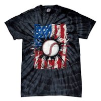 Patriotic Baseball 4th Of July Usa American Flag Tie-Dye T-Shirt