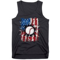 Patriotic Baseball 4th Of July Usa American Flag Tank Top