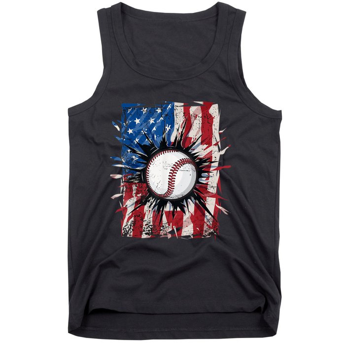 Patriotic Baseball 4th Of July Usa American Flag Tank Top