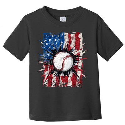 Patriotic Baseball 4th Of July Usa American Flag Toddler T-Shirt