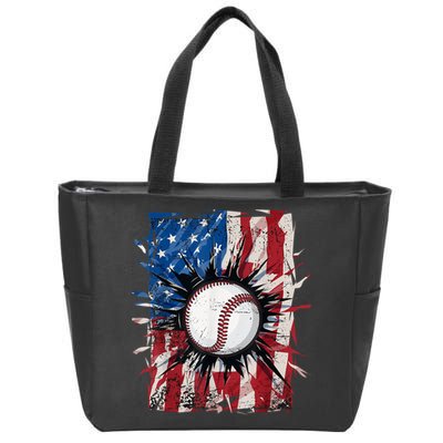Patriotic Baseball 4th Of July Usa American Flag Zip Tote Bag