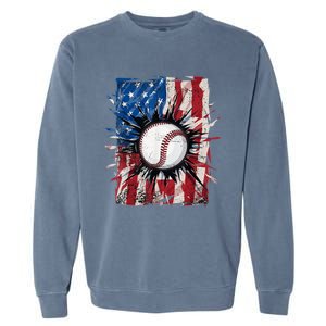 Patriotic Baseball 4th Of July Usa American Flag Garment-Dyed Sweatshirt