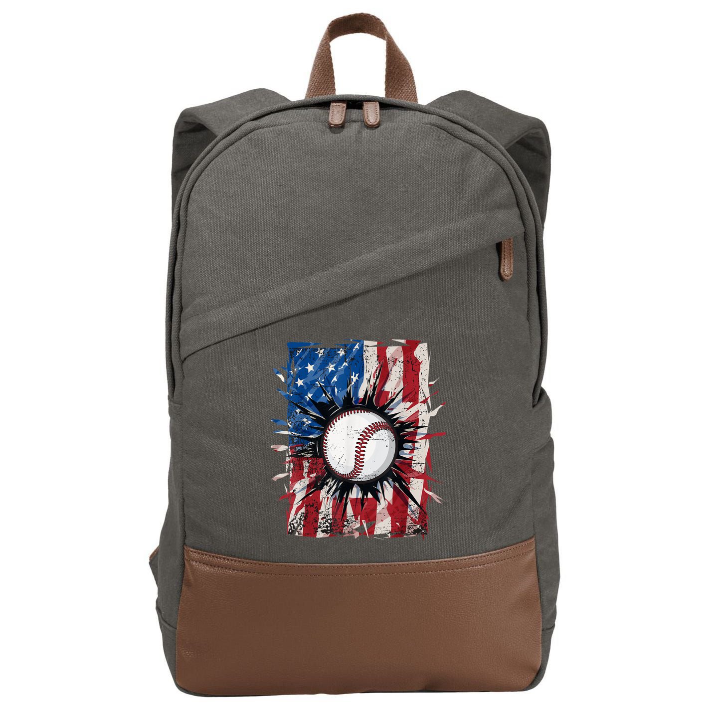 Patriotic Baseball 4th Of July Usa American Flag Cotton Canvas Backpack