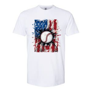 Patriotic Baseball 4th Of July Usa American Flag Softstyle CVC T-Shirt