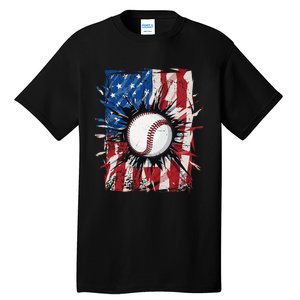 Patriotic Baseball 4th Of July Men USA American Flag Tall T-Shirt