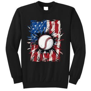 Patriotic Baseball 4th Of July Men USA American Flag Tall Sweatshirt