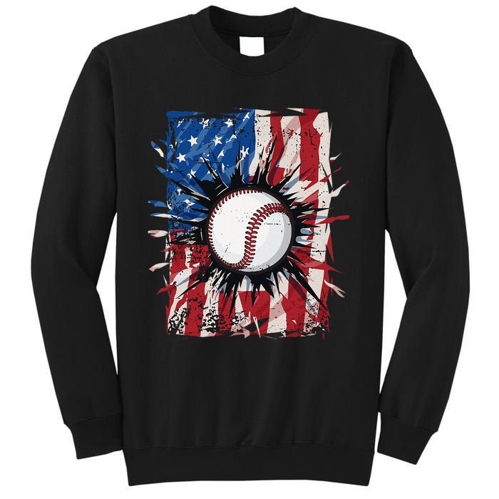 Patriotic Baseball 4th Of July Men USA American Flag Tall Sweatshirt