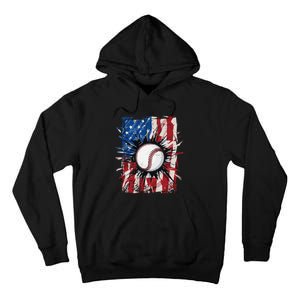 Patriotic Baseball 4th Of July Men USA American Flag Tall Hoodie