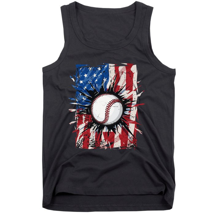 Patriotic Baseball 4th Of July Men USA American Flag Tank Top