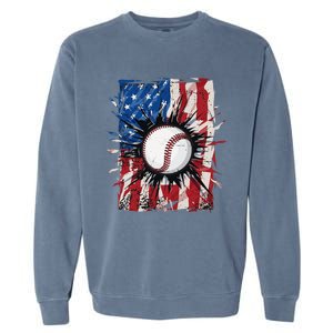 Patriotic Baseball 4th Of July Men USA American Flag Garment-Dyed Sweatshirt