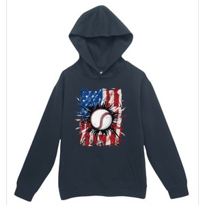 Patriotic Baseball 4th Of July Men USA American Flag Urban Pullover Hoodie