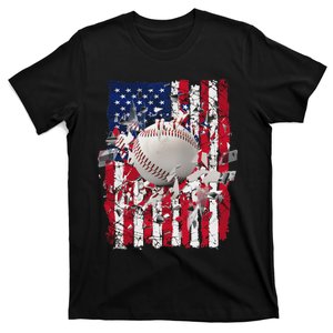 Patriotic Baseball 4th Of July Usa Flag T-Shirt