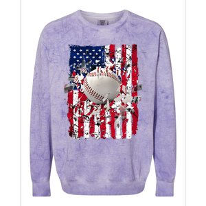 Patriotic Baseball 4th Of July Usa American Flag Colorblast Crewneck Sweatshirt