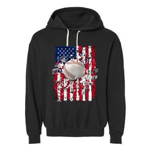 Patriotic Baseball 4th Of July Usa American Flag Garment-Dyed Fleece Hoodie