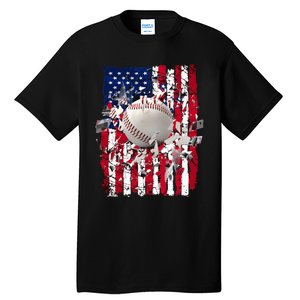 Patriotic Baseball 4th Of July Usa American Flag Tall T-Shirt