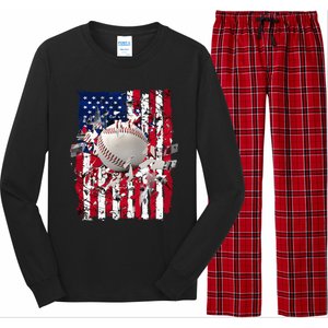 Patriotic Baseball 4th Of July Usa American Flag Long Sleeve Pajama Set