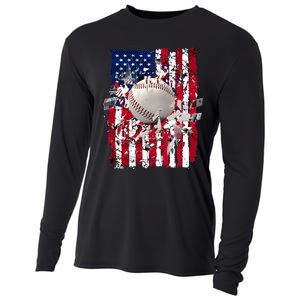 Patriotic Baseball 4th Of July Usa American Flag Cooling Performance Long Sleeve Crew