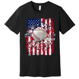 Patriotic Baseball 4th Of July Usa American Flag Premium T-Shirt