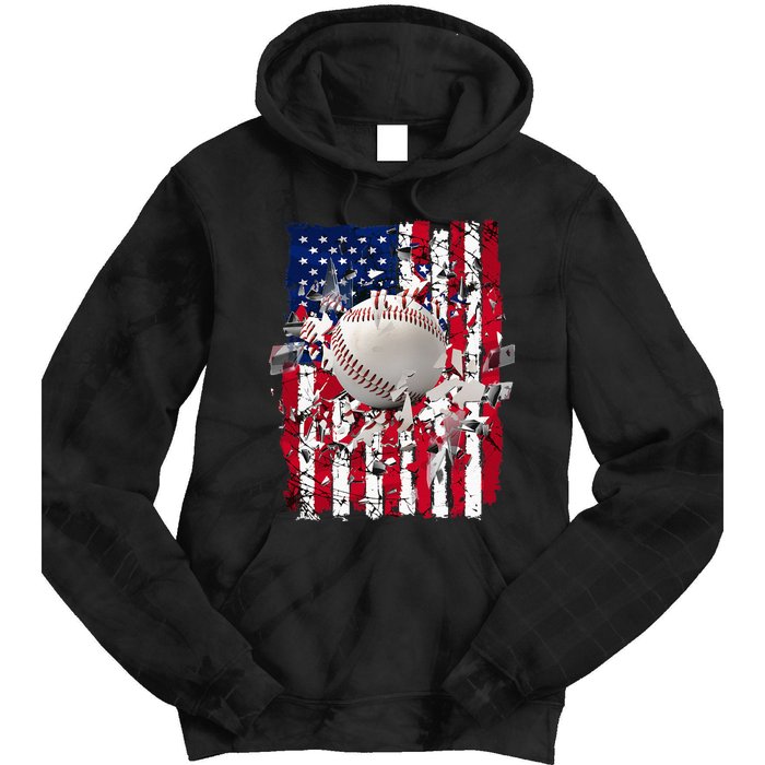 Patriotic Baseball 4th Of July Usa American Flag Tie Dye Hoodie