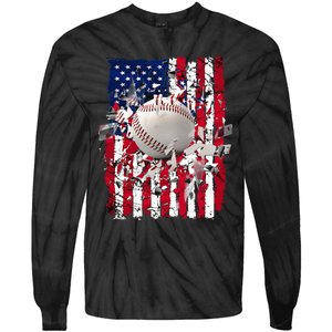 Patriotic Baseball 4th Of July Usa American Flag Tie-Dye Long Sleeve Shirt