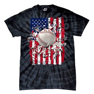 Patriotic Baseball 4th Of July Usa American Flag Tie-Dye T-Shirt